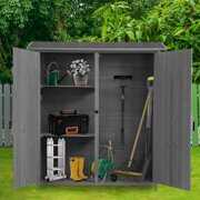 Rent to own BAOERRS Outdoor Storage Shed with Lockable Door, Wooden Tool Storage Shed Detachable Shelves & Pitch Roof,Gray 56L x 19.5W x 64H