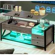 Rent to own Lift Top Coffee Table with Power Outlets & LED Strip, 43.3” Coffee Table with Glass for Living Room, Grey