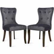 Rent to own Piscis Dining Room Chairs Set of 2, Button Tufted Upholstered Accent Chair with Nailhead Trim, Wooden Legs, Gray