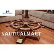 Rent to own Ship Wheel Table Nautical Wooden Ship Wheel Coffee Table Glass 24'' - Living Room Furniture - Office Furniture - Pirate