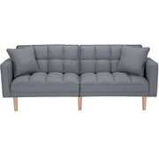 Rent to own Mid Century Modern Sofa Bed, Sectional Sofa with Wood Legs, Two Pillows, Upholstery Fabric Futon Sofa Bed, Love Seat Living Room Bedroom Furniture for Small Space Office, Dark Gray