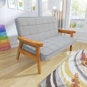 Rent to own Sesslife Kids Sofa Chair, Blue 2-Seater Child Loveseat with Wooden Legs and Arm, Upholstered Double Seat Couch for Kids Children Birthday Gift, Blue, 6-10 Years Old Boys Girls Furniture, Gray, X3063