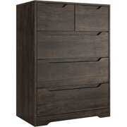 Rent to own Homfa Dresser for Bedroom, Wood Chest of 5 Drawers with Cut-Out Handles, Accent Storage Cabinet for Living Room, Dark Brown