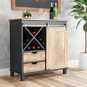 Rent to own Renfox Buffet Cabinet, Accent Sideboard Storage Cabinet with Wine Rack, 2 Drawers,Sliding Barn Door, for Kitchen, Living Room, Hallway