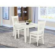 Rent to own East West Furniture OXVA3-LWH-C 3-Pc Wood Dinette Set2 Dining Room Chairs with Slatted Back and a Linen Fabric Seat and Rectangular Table with Rectangular Top and 4 Legs- Linen White Finish