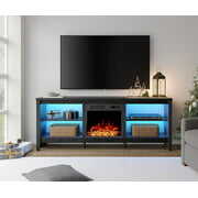 Rent to own Fireplace TV Stand with LED Lights for TV's up to 75 Inch, Entertainment Center Electric Fireplace with LED, 70 inch, Black