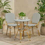 Rent to own Dola Aluminum Outdoor French Bistro Set, Gray and Bamboo Finish