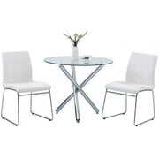 Rent to own Surmoby Round Dining Room Table for 2, Glass Kitchen Table and Faux Leather Dining Chairs Set(Table + 2 White Chairs)