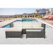 Rent to own 5 Piece Outdoor Patio Furniture Set, All-Weather Wicker Rattan Sectional Sofa Set w/Ottoman, Cream Cushions