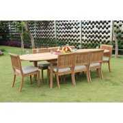 Rent to own Teak Dining Set: 8 Seater 9 Pc: 117" Double Extensions Oval Dining Table & 8 Arbor Stacking Armless Chairs Outdoor Patio Grade-A Teak Wood WholesaleTeak #WMDSAB26