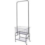 Rent to own Aohuada Free-Standing Rolling Garment Rack with Metal Storage Basket and Shelf, Rolling Storage Cart Clothes Hanging Organizer Coat Rack for Bedroom Laundry Entryway 22 x 14.2 x 66.9in