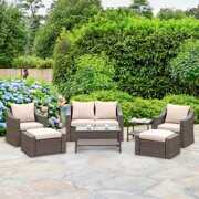 Rent to own Sunvivi Patio Conversation Set 7 Pcs Wicker Chair Outdoor Sectional Sofa Set with Table,Brown