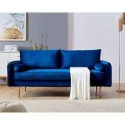 Rent to own Mid Century Sofa Velvet Fabric Upholster Couch 71 Modern Futon Bench Loveseat Living Room Sofa with 2 Bolster Pillows, Blue