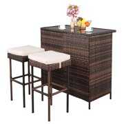 Rent to own Zimtown Outdoor Bar Set 3-Piece Brown Wicker Patio Furniture