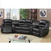 Rent to own Black Bonded Leather Reclining Sofa Set Home Theater Sectional Sofa Set with Two Center Consoles