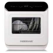 Rent to own Farberware FCDMGDWH Complete Portable Countertop Dishwasher with UV Light 2 Place Settings, 5 Wash Programs, Glass Door, White