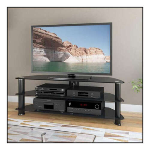 Rent to own CorLiving - Black Glass Corner TV Stand, for TVs up to 65" - Satin Black