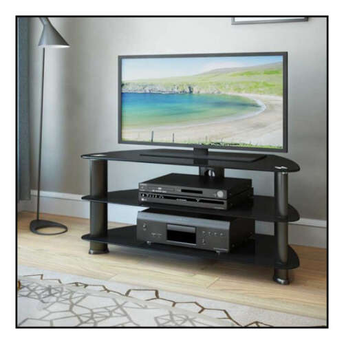 Rent to own CorLiving - Satin Black Glass TV Stand, for TVs up to 43" - Satin Black