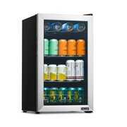 Rent to own Newair 100 Can Beverage Fridge with Glass Door, Small Freestanding Mini Fridge in Stainless Steel, Perfect for Beer, Snacks or Soda