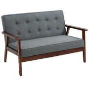 Rent to own HOMCOM Modern Upholstered 2-Seat Loveseat Sofa with Linen-Touch Fabric and Rubberwood Legs, Grey