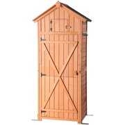 Rent to own LVUYOYO Garden Storage Shed - Garden Tool Storage Cabinet - Lockable Arrow Wooden Storage Sheds Organizer for Home, Yard, Outdoor