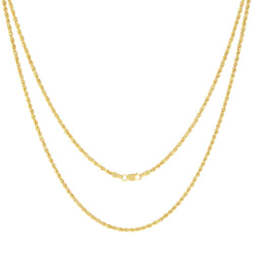 Rent to own Nuragold 14k Yellow Gold 2mm Rope Chain Diamond Cut Necklace, Mens Womens Jewelry 16" - 30"