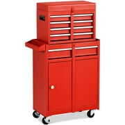 Rent to own Costway 2 in 1 Tool Chest & Cabinet with 5 Sliding Drawers Rolling Garage Organizer Red