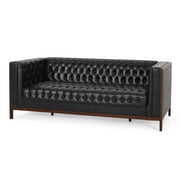 Rent to own Elias Contemporary Faux Leather Tufted 3 Seater Sofa, Midnight Black and Espresso