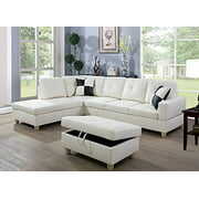 Rent to own PonLiving Cream 103.5'' Left Facing Sleeper Sectional with Storage Ottoman, Living Room Sectional Couches Set, White Leather