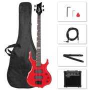 Rent to own Glarry 4 String Burning Fire Electric Bass Guitar for Beginner with 20W Amplifier Red