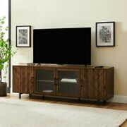 Rent to own Manor Park Boho Wood and Glass Door TV Stand for TVs up to 85", Dark Walnut