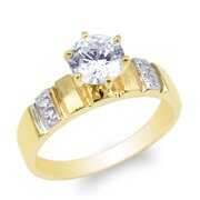 Womens 10K Yellow Gold 1.0ct Round CZ Two Tone Fancy Wedding Ring Size 4-10
