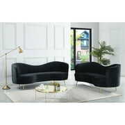 Rent to own Best Master Furniture Wallace 2-piece Modern Velvet Sofa and Loveseat Set in Black