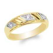 Womens 10K Yellow Gold Round CZ Two Tone Pattern Wedding Band Ring Size 4-10