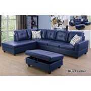 Rent to own Ainehome Furniture L-Shaped Sectional Sofa Set, Blue Leather Living Room Sets in Home, with Storage Ottoman and Matching Pillows Left Hand Facing