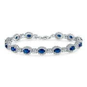 Rent to own Vintage Style Halo Oval Blue CZ Imitation Sapphire Bracelet .925 Silver