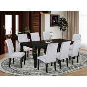 Rent to own LGBA9-BLK-05 9Pc Dining table with linen grayish blue fabric kitchen chairs with black chair legs