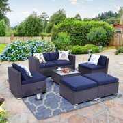 Rent to own MF Studio 7 Piece Patio Sofa Set Outdoor Furniture Sectional All-Weather Wicker Rattan Sofa Navy Blue