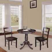 Rent to own 30'' Round Solid Wood Pedestal Dining Table with 2 Madrid Ladder Back Dining Chairs in Rich Mocha