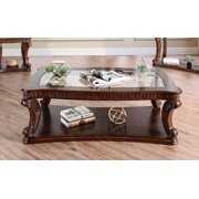 Rent to own Furniture of America Walton Traditional Glass Top Coffee Table, Dark Oak