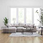 Rent to own Merrick Lane Newbury Round Glass Coffee Table Set - 3 Piece Clear Glass Table Set with Matte Black Frame and Vertical Legs