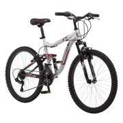 Rent to own Mongoose Ledge 2.1 Mountain Bike, 24-inch wheels, 21 speeds, boys frame, Silver/Red