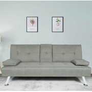 Rent to own Modern Large Fabric Sectional Sofa Bed Sleeper Home Couch with 2 Cup Holders Light Gray