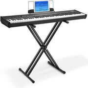 Rent to own Moukey MEP-110 Beginner Digital Keyboard Piano 88 Keys Full-Size Half-Weighted with Sustaining Pedal, Adjustable X Rack, Power Supply