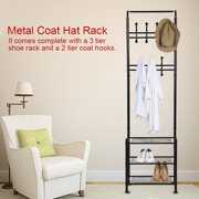 Rent to own Anauto Metal Coat Hat Rack Free Standing Clothes Stand with 18 Hooks and 3-Tier Shoe Rack Entryway, Standing Clothes Stand,Coat Hat Rack