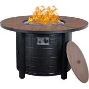 Rent to own MF Studio 42" 50000 BTU Propane Gas Fire Pit Table with Lid and Blue Fire Glass Metal Round Outdoor Fire Pits, Black