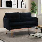 Rent to own Velvet Sofa, Accent Sofa Loveseat Sleeper Couch Rose Gold Metal Feet for Living Room, Bedroom (Black)