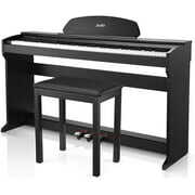 Rent to own Moukey MDP-350 88-Key Semi Weighted Piano Action Digital Beginner Keyboard with Furniture Stand & Piano Stool, Triple Pedals, Power Supply, Black