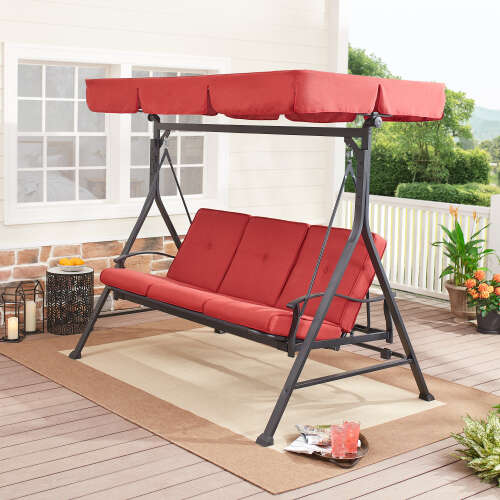 Rent to own Mainstays Callimont 3 Person Steel Porch Swing - Red/Black