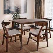 Rent to own Zenvida Mid Century 5 Piece Dining Set Wood Table Fabric Chairs Seats Four